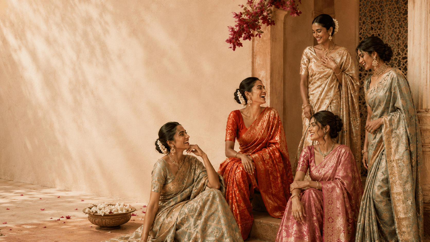 Women in silk sarees at the Kaushah atelier