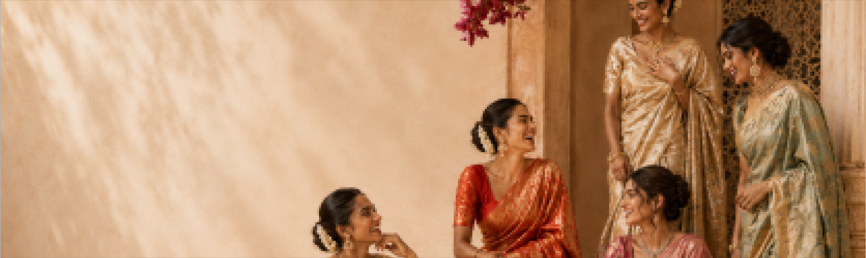 Brides and bridesmaids in ceremonial silk sarees